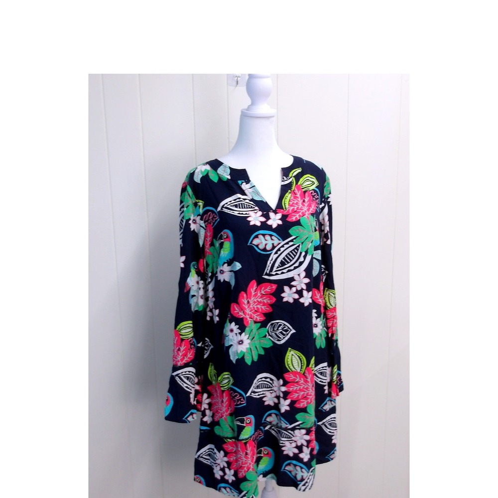 Crown & Ivy Floral Parrot Print Long Sleeve Tunic Dress Womens S /#7235